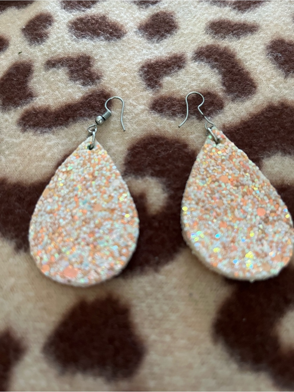 Peach Glitter Teardrop Dangle Earrings
